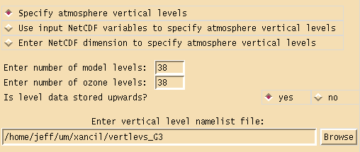 Grid configuration panel - Specify atmosphere vertical levels