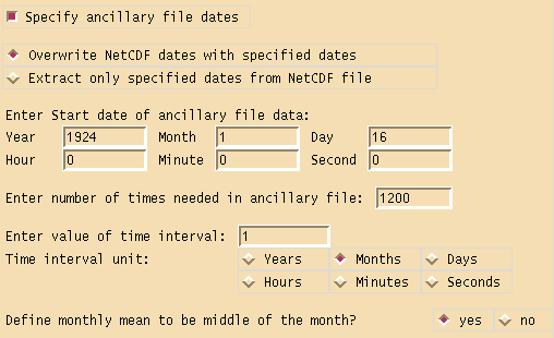 Grid configuration panel - specify ancillary file dates