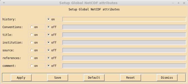 Setup netcdf global attributes window